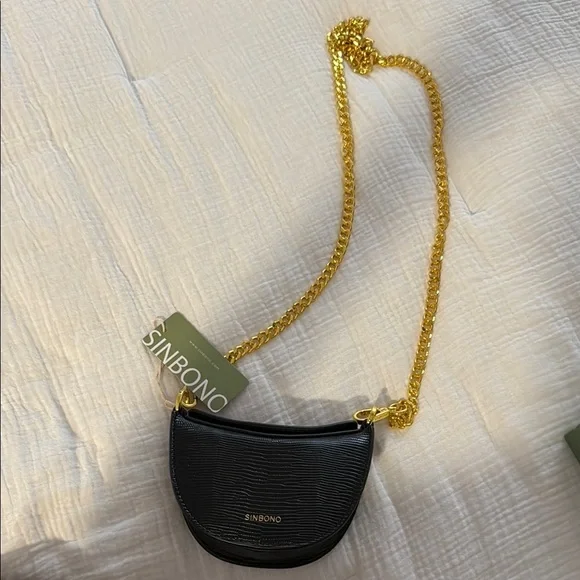 Black Crossbody Bag with Gold Chain - Picture 3 of 4